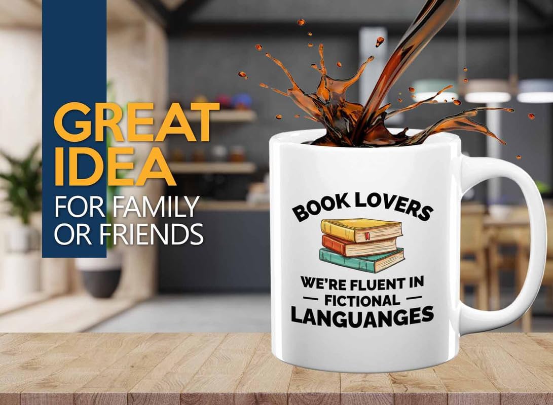 Book Lover Coffee Mug 11oz White - fluent in fictional - Gift For Poets Bookish People Bibliophile Librarian Book Club Reader