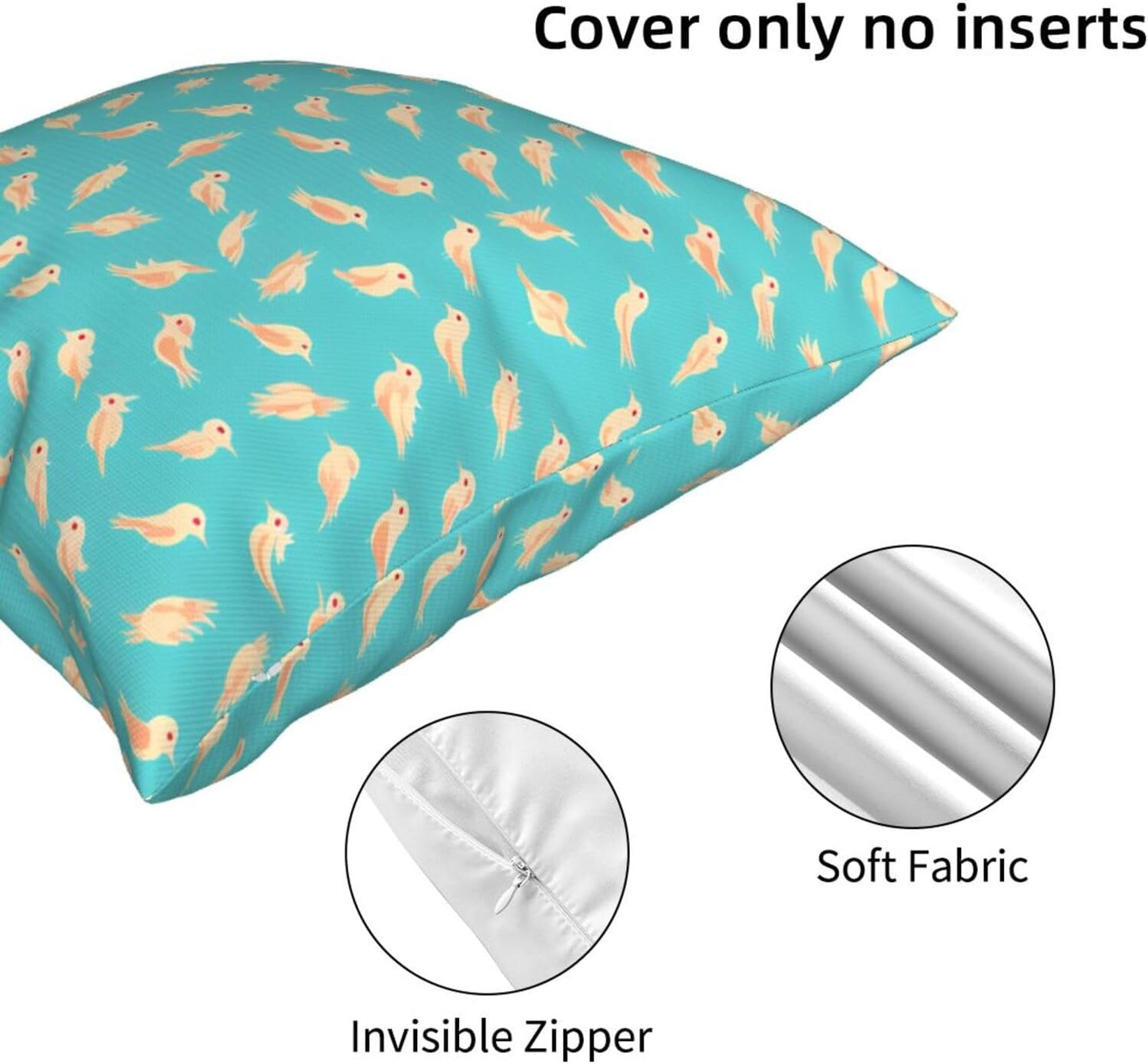All-Season Square Pillow Covers 18"X18", Birds, Decorative Throw Pillow Covers for Sofa Bed Couch, Hidden Zipper Cushion Cover, Square Lumbar & Accent Pillowcases for Home Decor