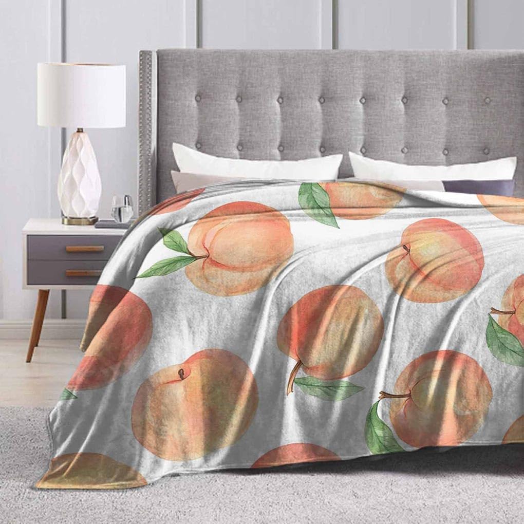 Mugod Peach Throw Blanket Watercolor Hand Drawn Peaches Seamless Pattern Decorative Soft Warm Cozy Flannel Plush Throws Blankets for Bedding Sofa Couch 50 X 60 Inch