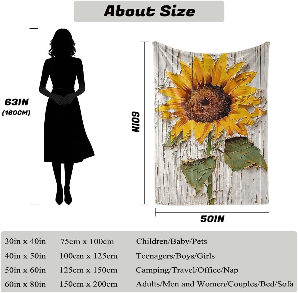 Sunflower Gifts Blankets for Women Yellow Flower Throw Blanket Floral Print Blanket Sunflower Bedding Warm Soft Flannel for Woman Bed Sofa Couch (50 in x 60 in)