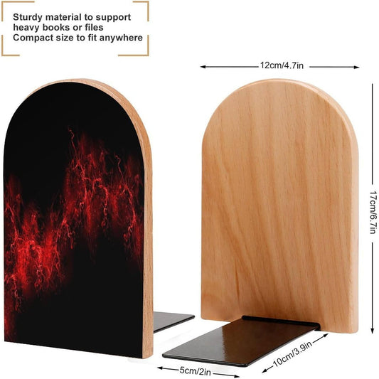 Explosion Burst Red Black Wooden Bookend Non-Slip Book Ends Heavy Duty Book Stopper with Metal Base Books Holderd Decorative Bookends Stands Firmly for Office Supplies