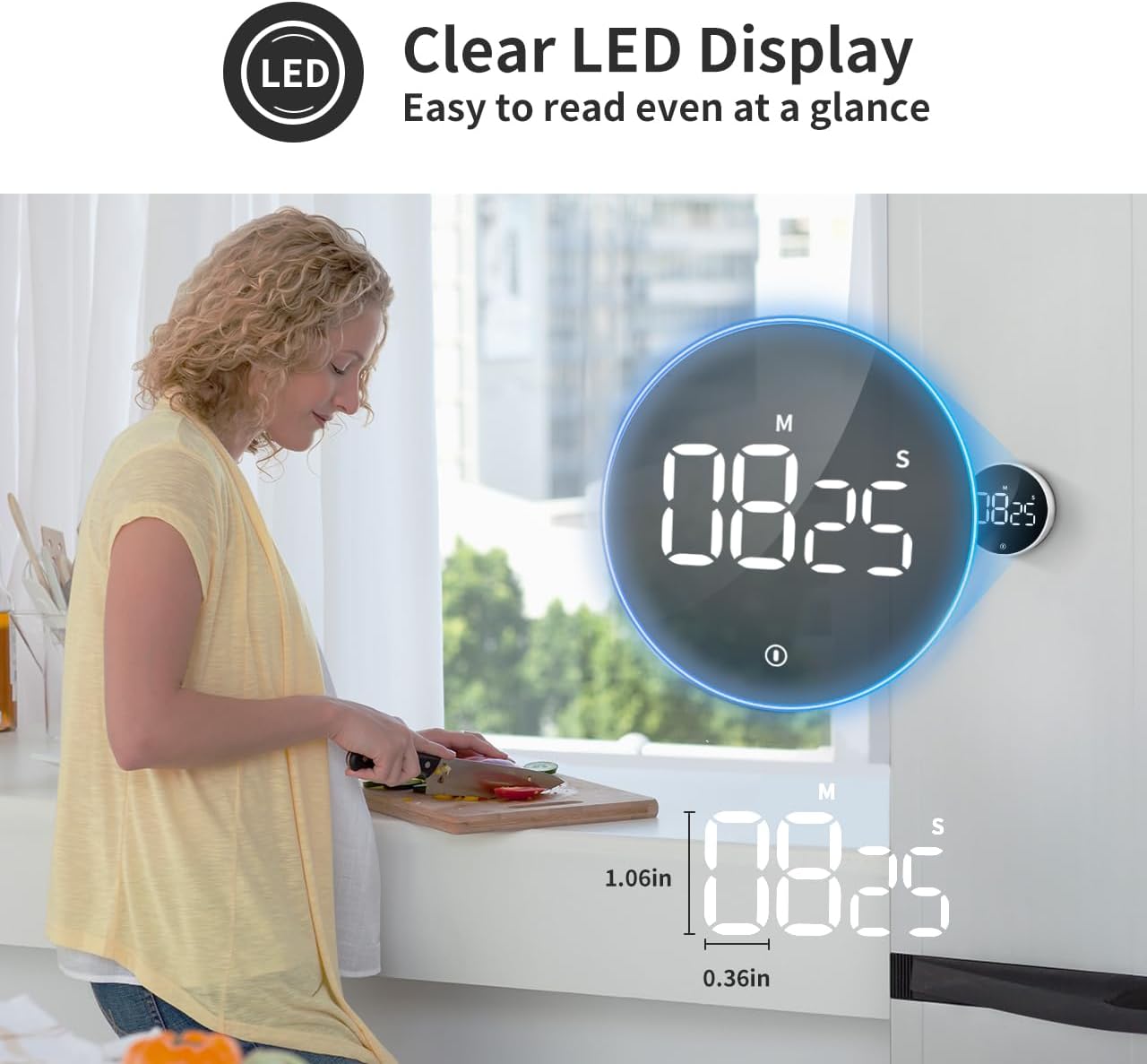 VOCOO Digital Kitchen Timer - Magnetic Countdown Countup Timer with Large LED Display Volume Adjustable, Easy for Cooking and for Seniors and Kids to Use (White)