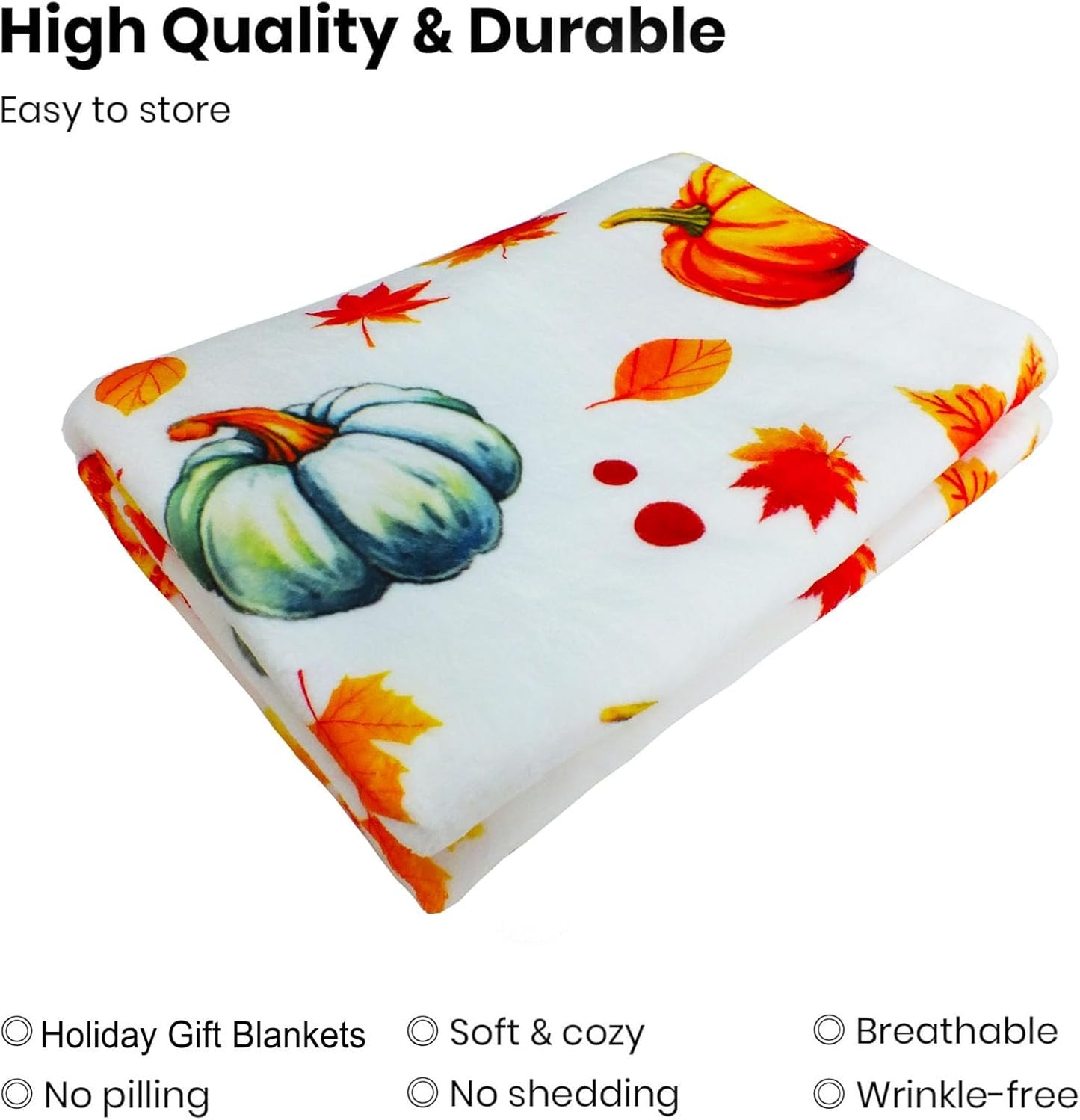 Pumpkins Throw Blanket, Orange Blue Pumpkins and Leaves Soft Flannel Blanket for Living Room Couch Bed Chair and Throws for Home, Blanket 60"x50"