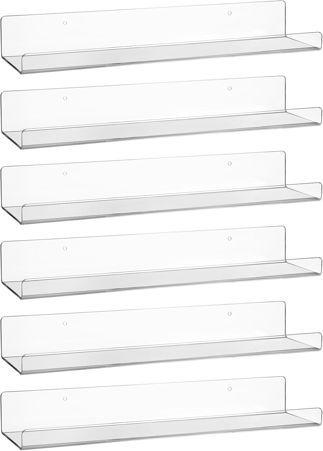 Acrylic Floating Shelves for Wall 6 Pack, 15" Acrylic Shelves for Room Decor, Book Shelf for Kids, Clear Hanging Display Shelf Organizer for Kitchen, Bedroom, Bathroon Organizers and Storage