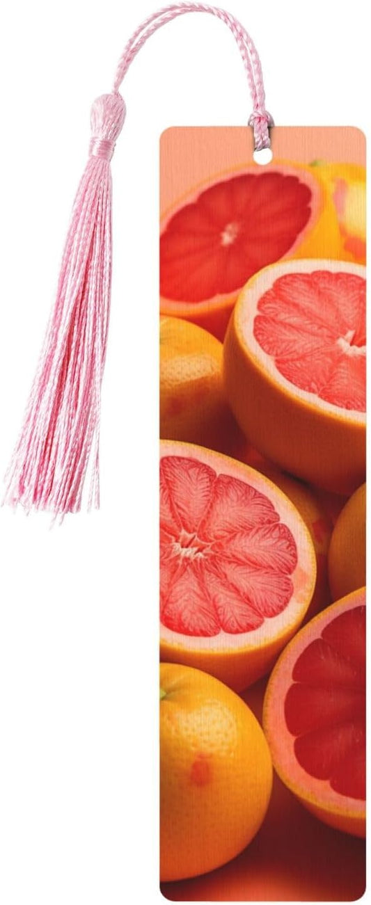 Pile of Grapefruits Bookmarks Gifts for Women Men, Wooden Bookmarks for Book Lovers, Vintage Book Marks Ornaments with Tassel, Unique Personalized Reading Page Markers Pink