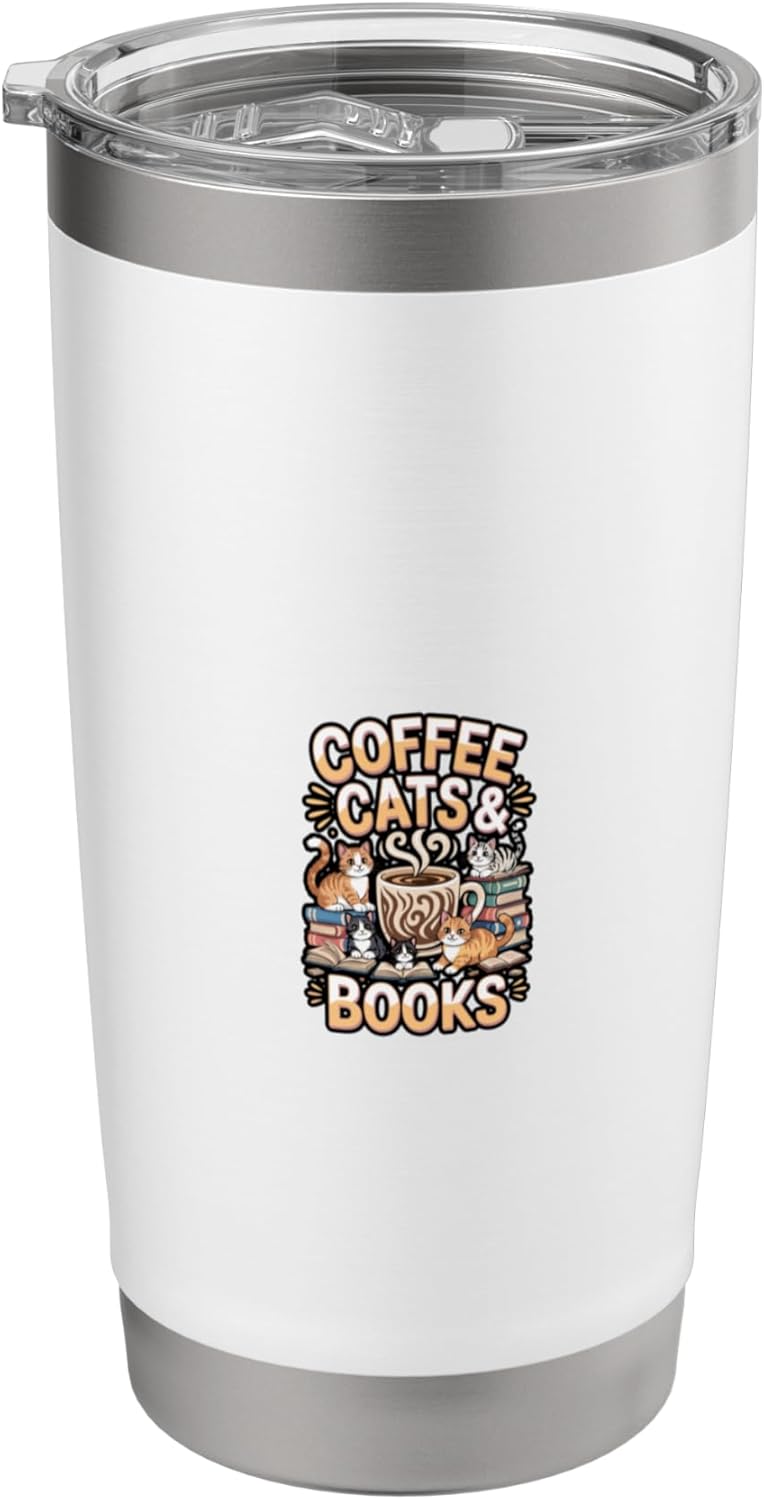 Cat Sleeping with Coffee and Book Stack Art Stainless Steel Insulated Tumbler