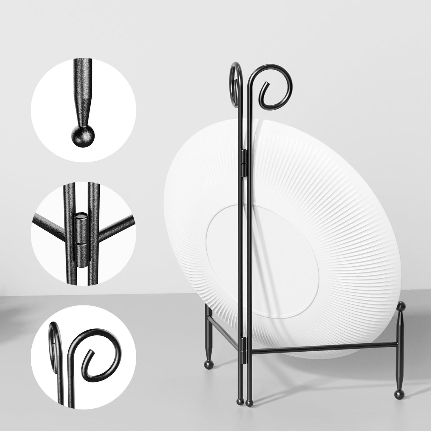 Plate Stand for Display, Black Curved Metal Plate Easel for Display, Decoative Holder for Art, Photos and Cards, 6inch 1-Pack