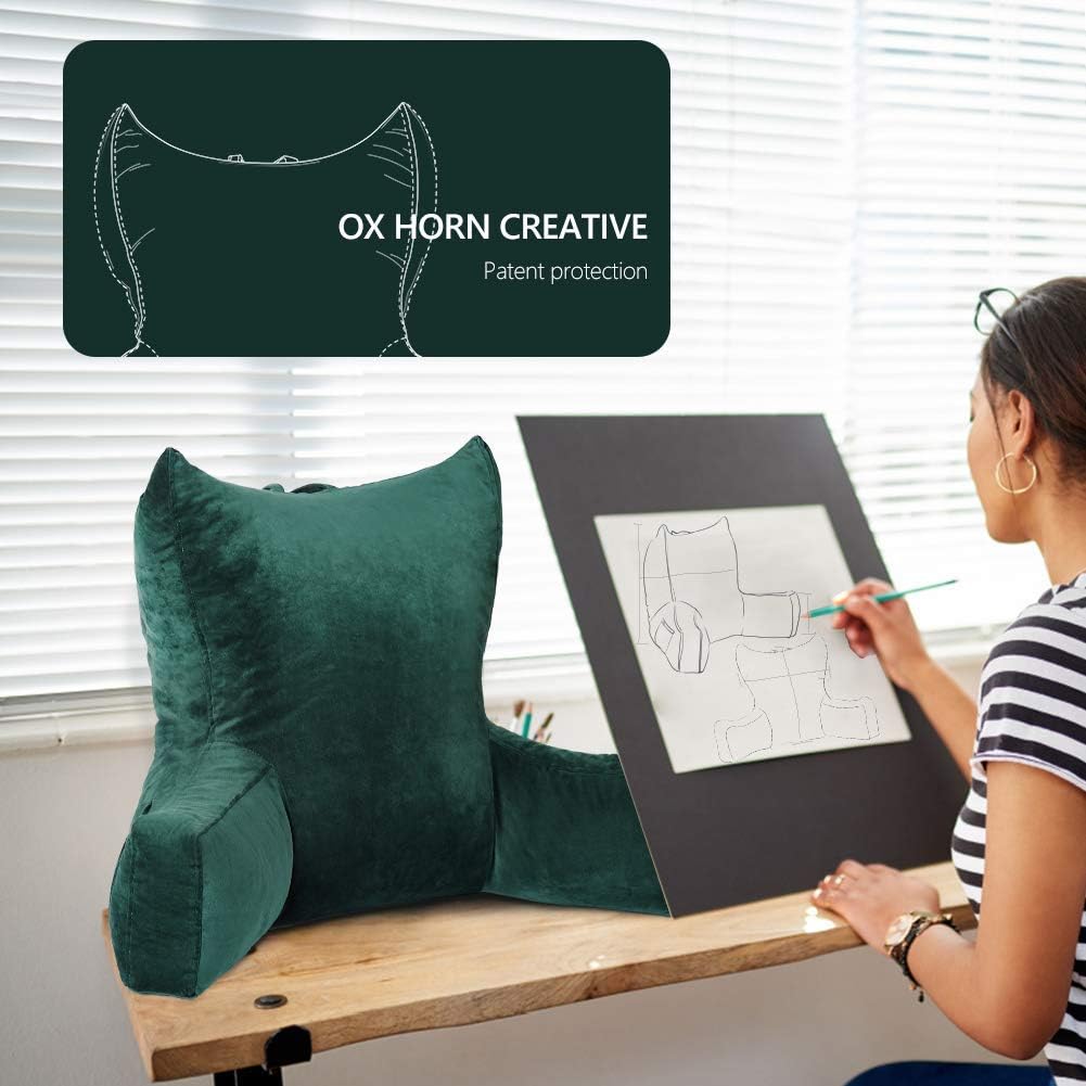 Neustern Reading Pillow for Sitting in Bed Adult, Back Pillow for Bed Shredded Memory Foam Chair Pillow with Arms and Pockets, Backrest and Support with Washable Cover for Watching TV/Gaming/Relaxing