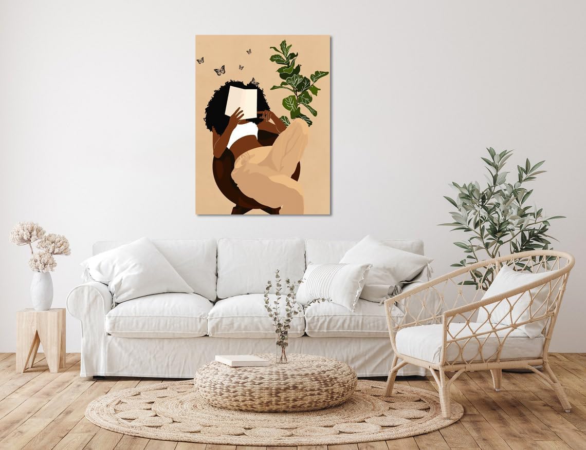 African American Boho Wall Art, Black Women Art Framed, Book Lover Art, Black Girl Canvas Print, African American Canvas Art Wall Decor, Woman Reading Book Art, African American Girl Boho Posters