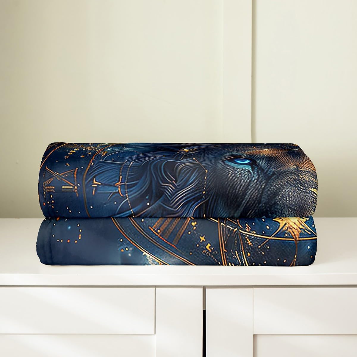 Lion Flannel Blanket Boys Girls,Leo Constellations Astrology Zodiac Golden Glitter Fuzzy Blanket All Season Bed Blanket,Wild Animal Starry Blue Galaxy Plush Blanket,Throw 50 x 60 Inches