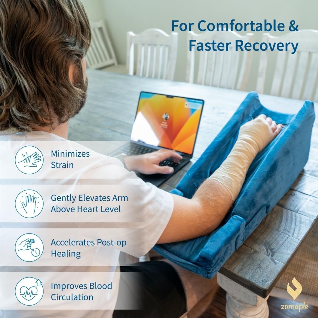 Zomaple Arm Elevation Pillow, Navy Blue – Reduce Swelling & Pain with Elbow Support – Adjustable, Gel-Infused Foam, Hot/Cold Gel Pack & Washable Cover – Arm Support Pillow for Post-Surgery Recovery