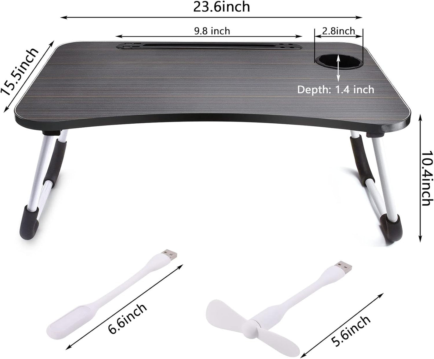 Slendor Lap Desk with Cup Holder, Foldable Laptop Table for Bed, Portable Bed Desk for Laptop and Writing, Computer Tray with Tablet Slot, Notebook Stand Reading Holder for Couch Sofa Floor,Black