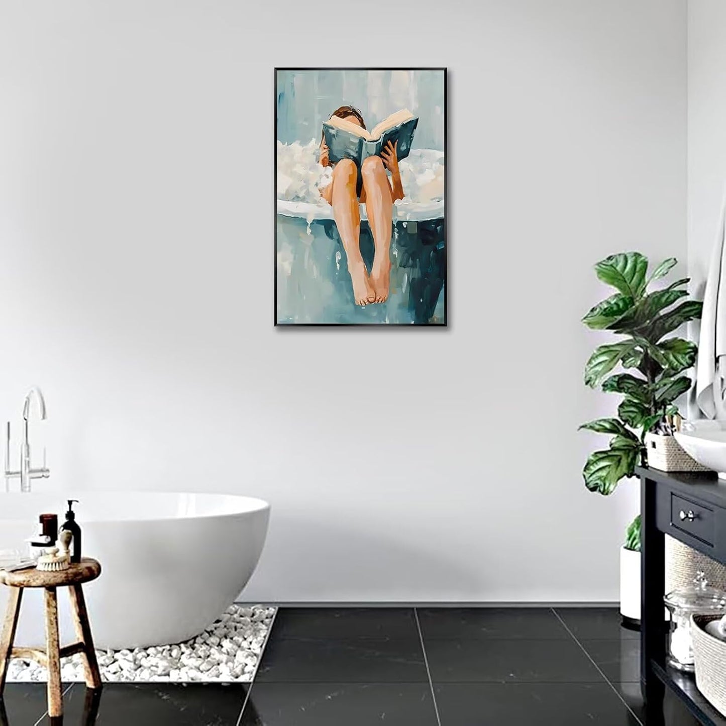 Woman Reading in Bath Tub Wall Art Modern Relaxing Bathroom Canvas Prints Vintage Minimalist Spa Poster Painting Trendy Whimsical Accent Aesthetic Picture Decor for Washroom 12x16inch Unframed