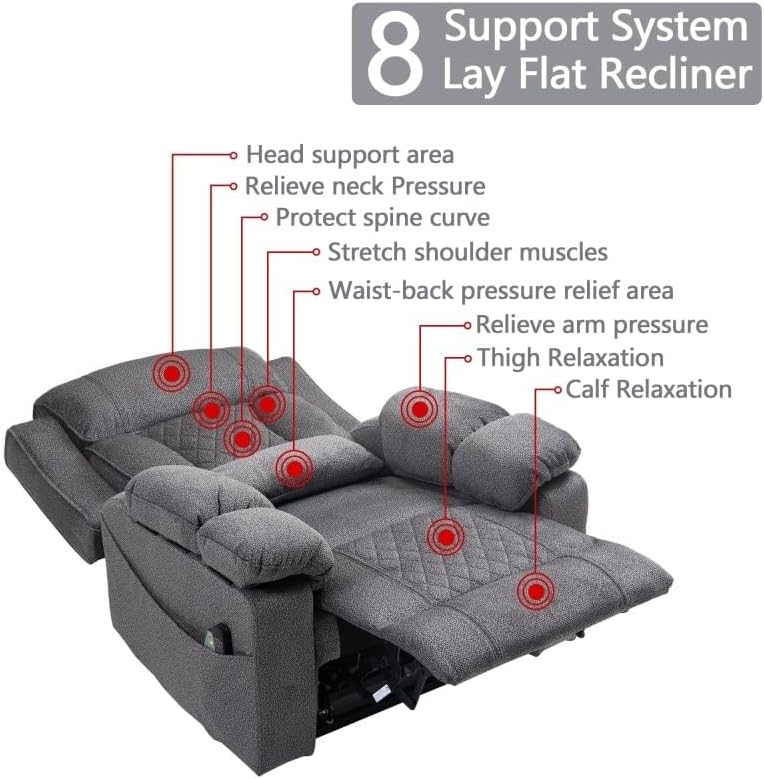 Big Man Power Lay Flat Lift Chair Heat Vibration Electric Extra Wide Oversized Dual Motor Recliner Chairs with Flip Arm for Living Room Bedroom Furniture