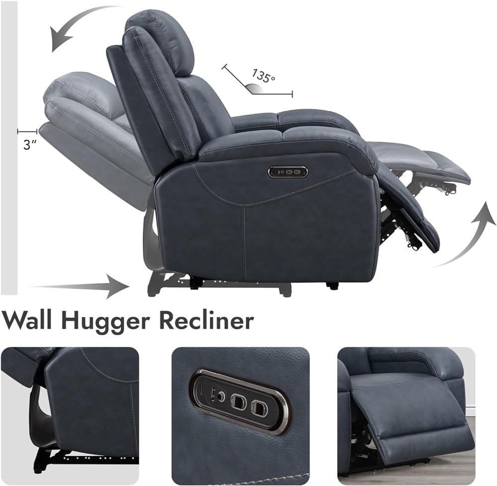 Electric Leather Recliner Sofa for Adults with Adjustable Headrest, USB Charging Ports, Plush Power Recliner Chair for Living Room, Home Theater, and Gaming Seating, Comfortable Ergonomic Design