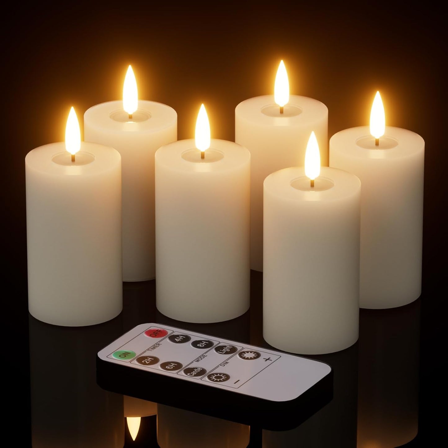 Mirror Surface Votive Candles Battery Operated with Remote Timer, 6pcs Real Wax LED Votive Candle Realistic Flickering for Wreaths Memorial Lantern Φ 2" H 4.5” Ivory Flameless