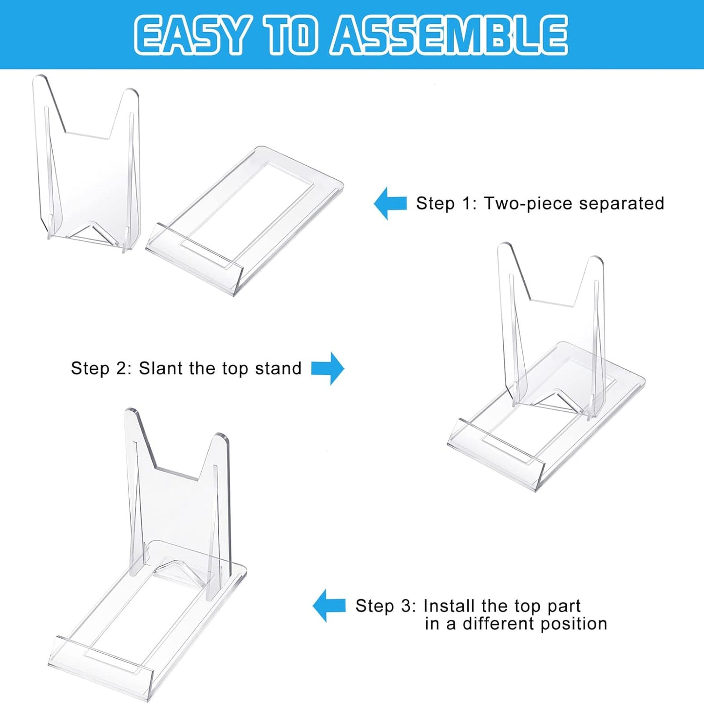 Tuanse 40 Packs Acrylic Plate Stand Clear Display Stand Easel Adjustable Mini Stand Holders for Displaying Plate Picture Book Photo Frame Card Desktop Stand, 4.02" H x 2.36" W