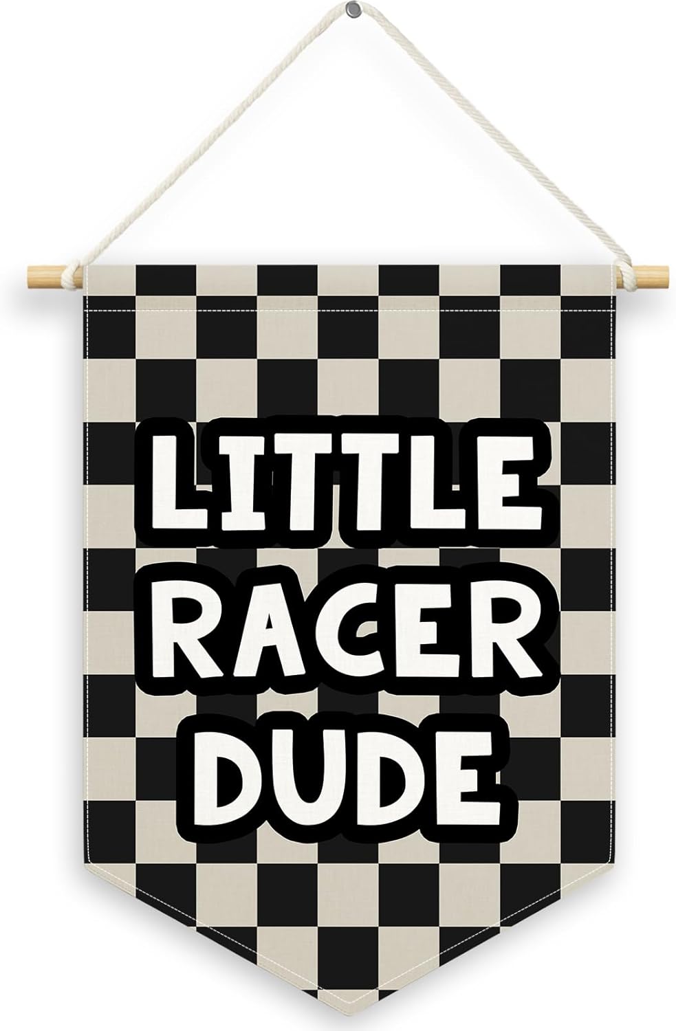 Playroom Boys Kids Room Decor, Black Checkered Little Racer Dude Banner Canvas, Nursery Wall Hanging Frame Decor Art Pennant Flag for Toddler Room Preschool Dorm Little Boy 11x15in
