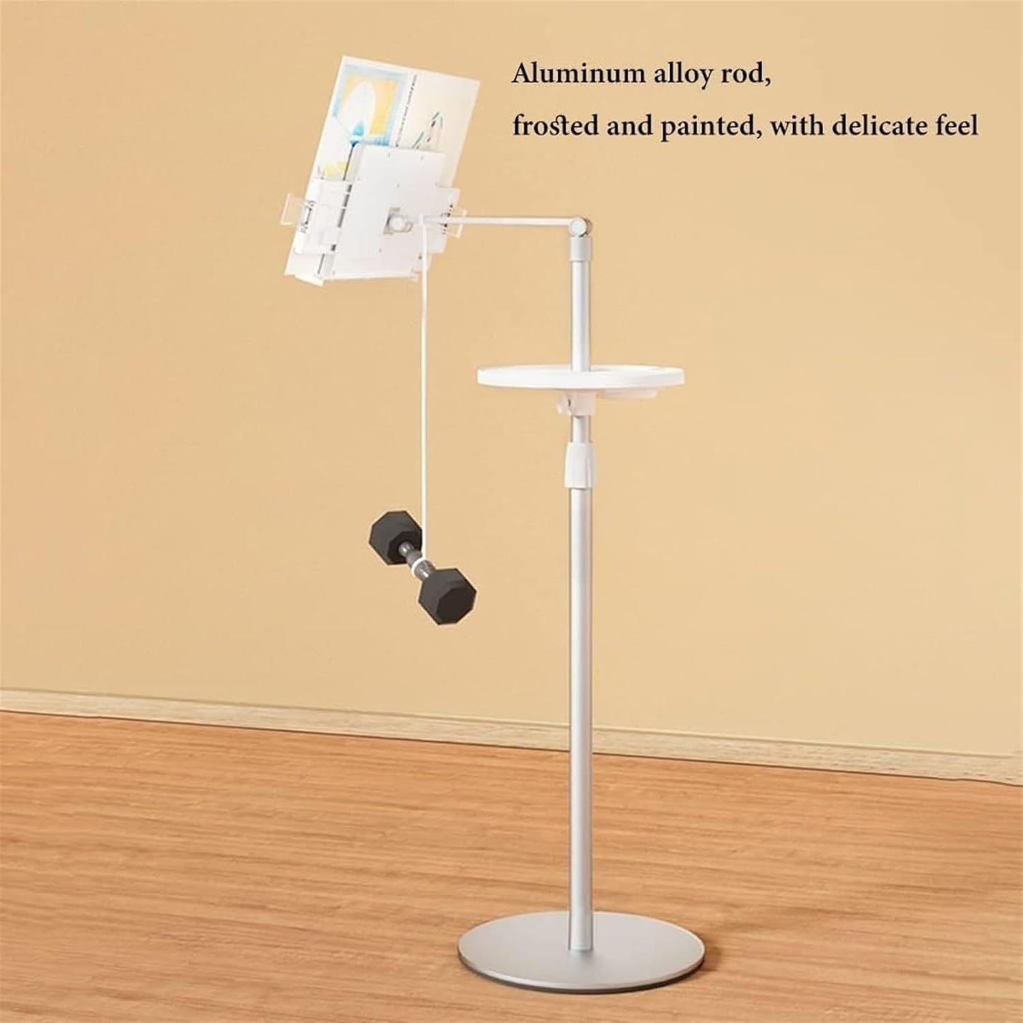 Bookstand for Reading in Bed, Floor Book Holder for Reading, Book Stand for Reading Adjustable Height Angle, Cookbook Holder Stand for Magazines (White) (White)