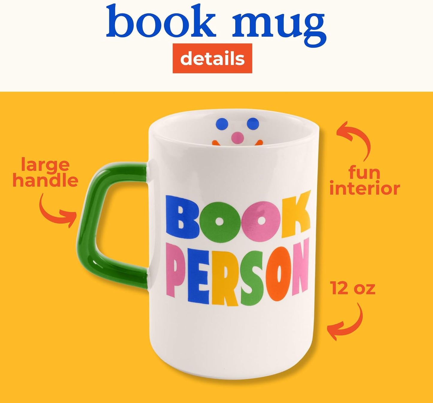 ban.do Ceramic Mug, 12 Ounce Coffee Cup, Dishwasher and Microwave Safe Mug, Book Person