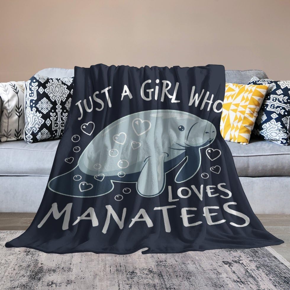 Just A Girl Who Loves Manatees Blanket Manatees Gifts for Girls Boys Woman Kids Lover Ocean Throw Blankets Soft Blanket Warm Fleece Flannel Plush Blankets for Bed Sofa Couch 40"x50"