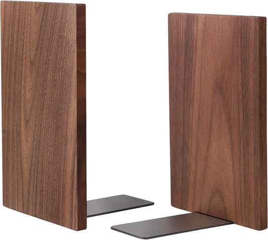 Muso Wood Handmade Walnut Book Ends, Non-Skid Bookends for Shelves, Large Sturdy Book Ends for Heavy Books, Decorative Book Shelf (1 Pair)