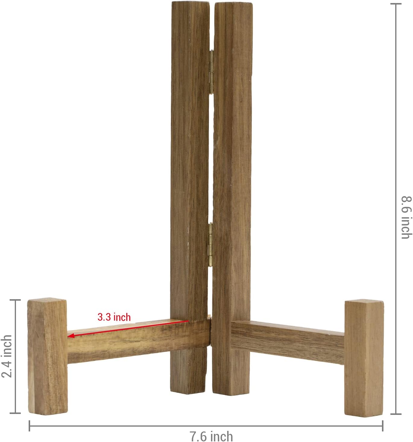 MyGift Plate Display Stand, Rustic Acacia Wood Tabletop Saucer Rack, Folding Picture Frame Holder Easel