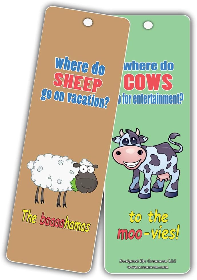 Creanoso Bookmarks Cards for Kids (30-Pack) - Hilariously Silly and Funny Jokes Series 2 - Excellent Party Favors Teacher Classroom Reading Rewards and Incentive Gifts for Young Readers