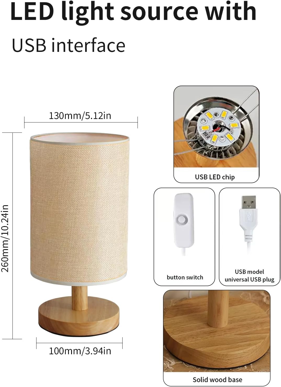 2 Pack Table Lamp, Bedside Lamp Nightstand Lamp, 3000K Warm Light Desk Lamp, USB Powered LED Reading Lamp, Boho Vintage Small Lamp for Bedroom Living Room Office Dorm Dresser Bookshelf