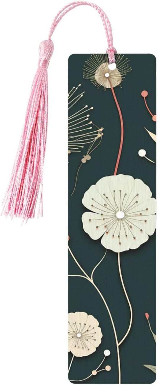 Bloom Bookmarks Gifts for Women Men, Wooden Bookmarks for Book Lovers, Vintage Book Marks Ornaments with Tassel, Unique Personalized Reading Page Markers Pink