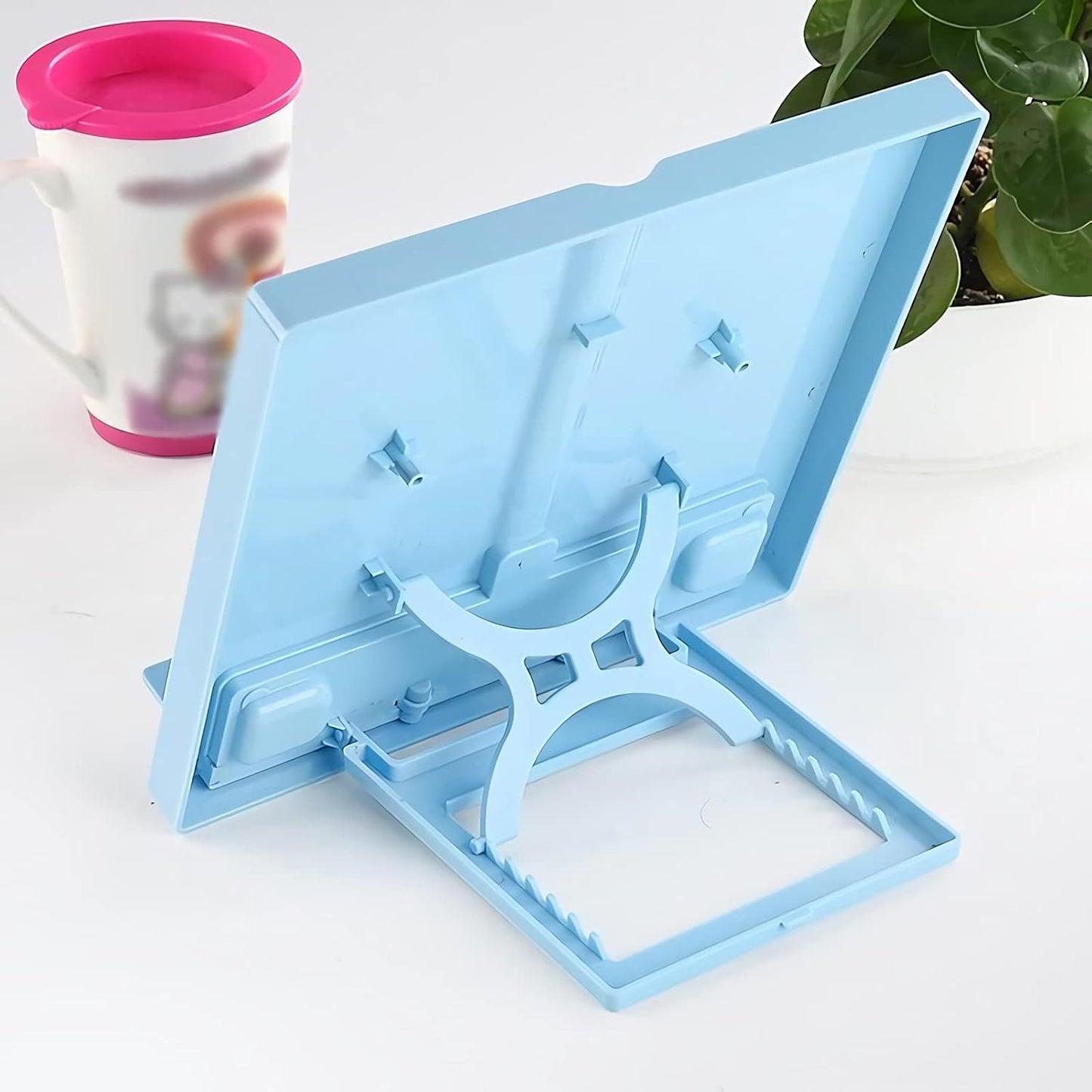 Book Stands and Holders for Reading Mini Desktop Book Stand, Portable Foldable Lightweight Book Rest for Textbook Sheet Music Cookbook Tablet Smartphone, 8 x 9 inch for Kitchen and Office (Pink )