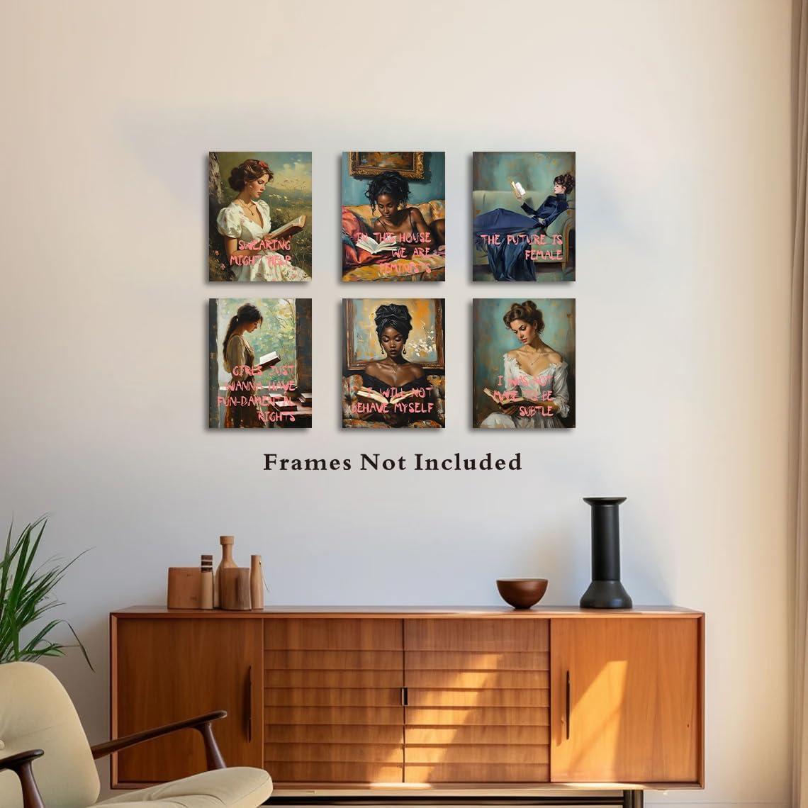 Vintage Feminist Wall Art,Woman Reading art print Poster,Inspirational Feminism Poster,Feminist Fine Art Prints,Motivational Quotes for Women-Decor for Bedroom,Living Room-Set of 6(8x10 in-Unframed)