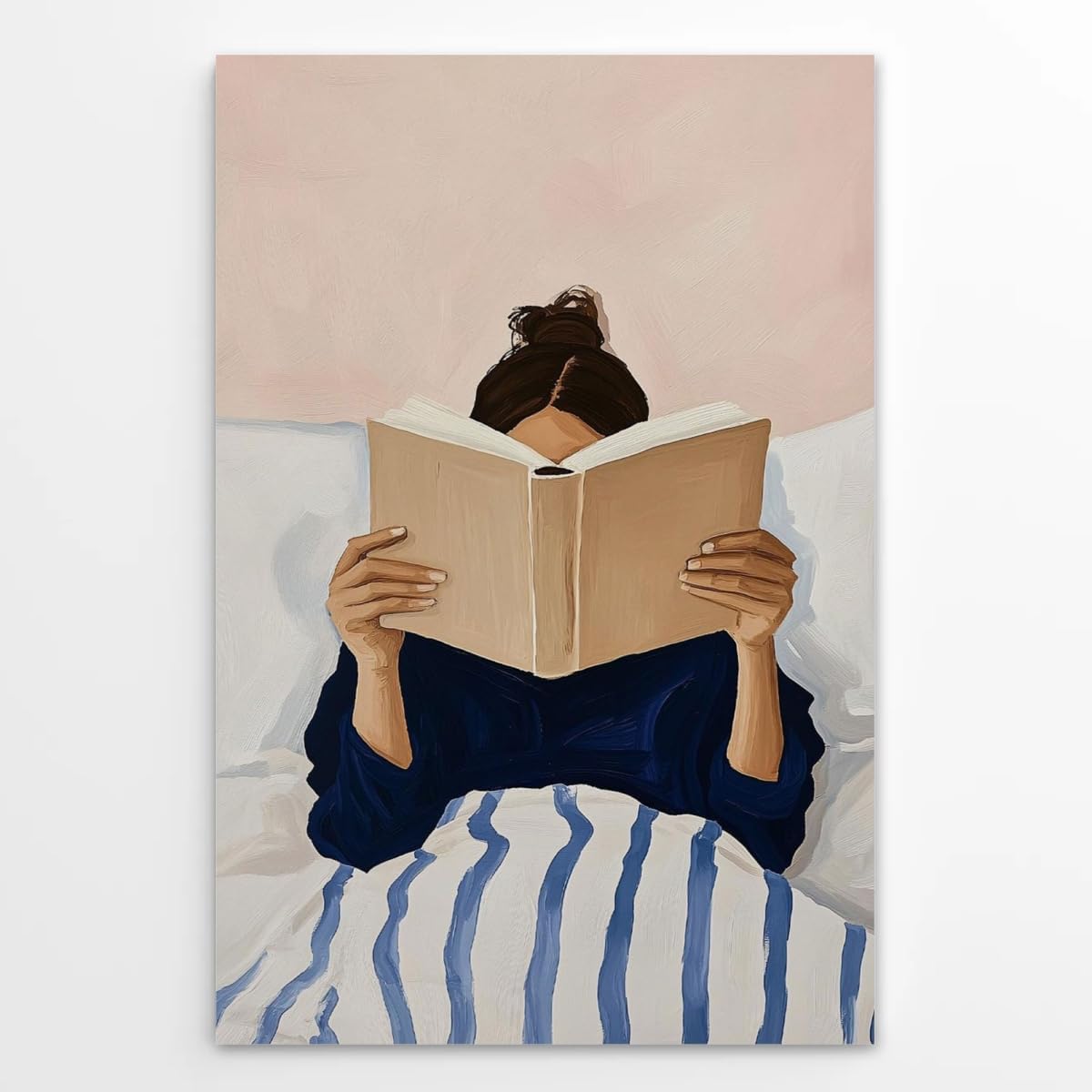 Vintage Woman Reading in Bed Poster Minimalist Book Lover Print Wall Art Reading Nook Library Living Room Girly Bedroom Decor Whimsical Retro Posters for Reader & Teens 16x24inch Unframed
