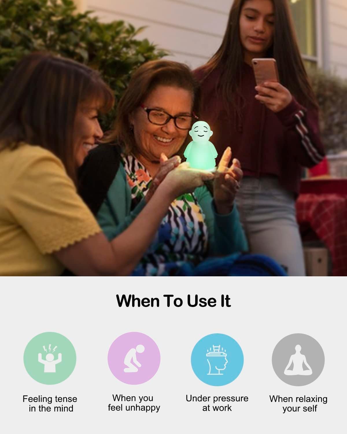 Set of 6 Stress Relief Night Light for Mindfulness - Guided Visual Meditation Tool for Women Men- Relaxing Self Care for Adults Kids