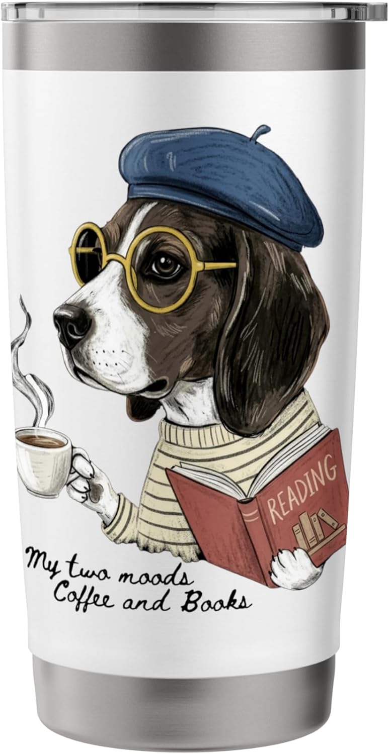 Dog Reading Book Coffee Dark Academia Intellectual Reader Stainless Steel Insulated Tumbler