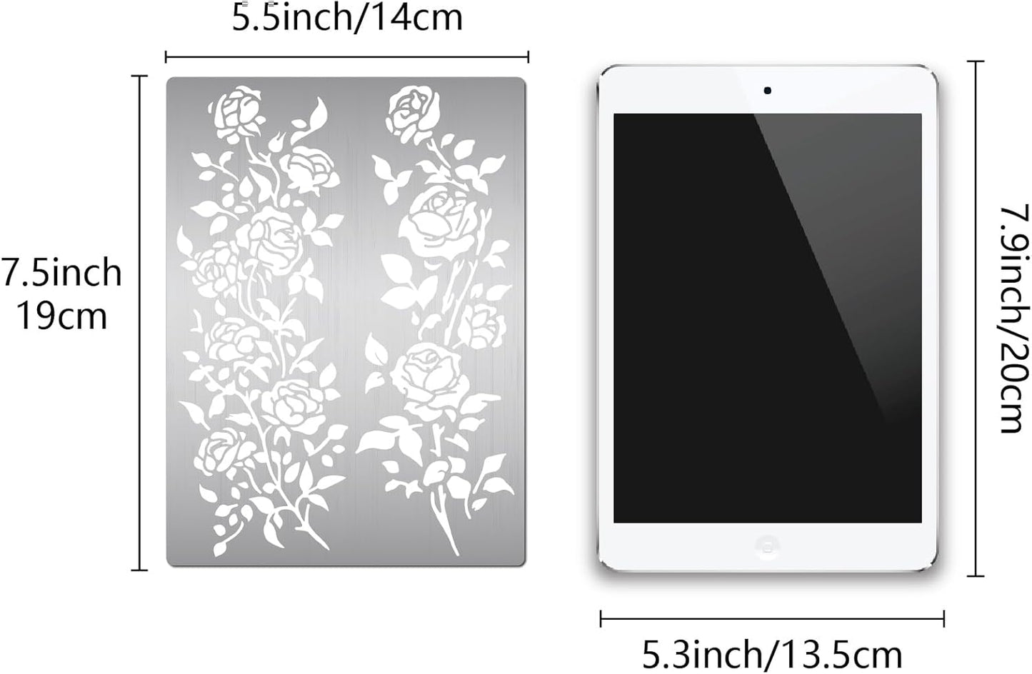 GORGECRAFT 7.5 x 5.5 Inch Rose Metal Stencil Flower Branch Rose Vine Swirls Leaf Blossom Stainless Steel Stencil Bookmark Template for Engraving Wood Burning Carving Pyrography Scrapbooking Crafting