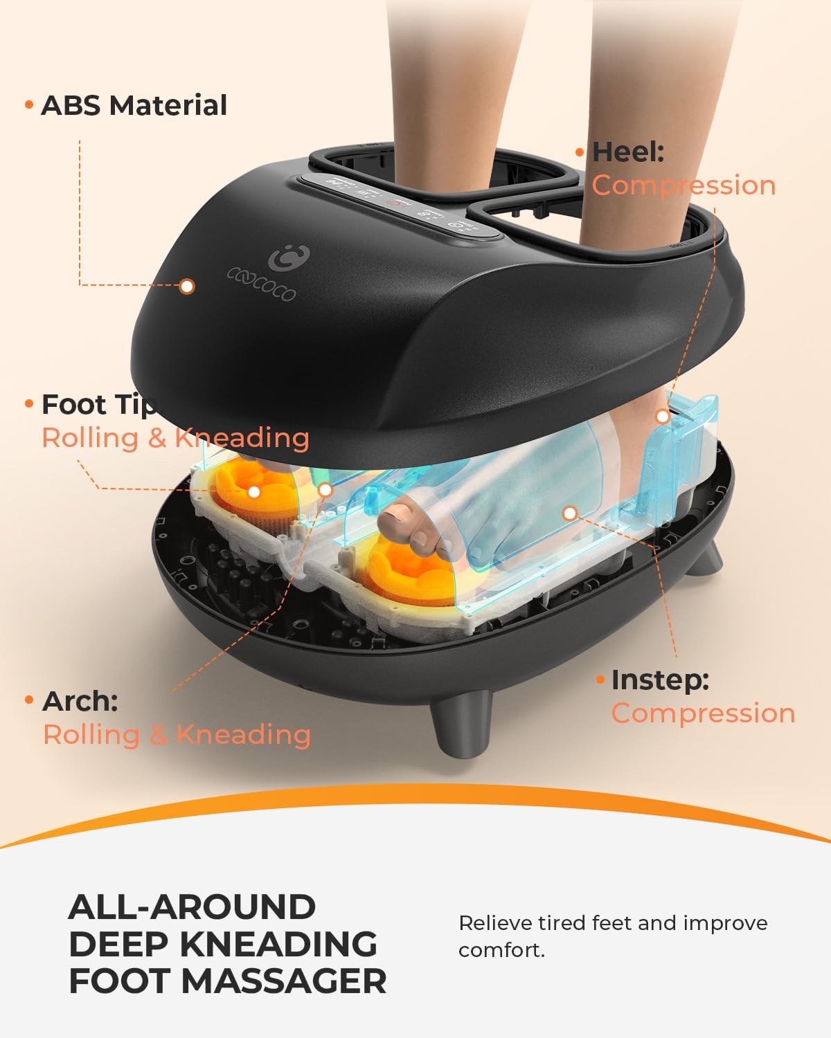 CooCoCo 2026 Upgraded Luxury Foot Massager, Fsa Eligible Items, Heated Foot Massage Machine for Neuropathy & Plantar Fasciitis, Advanced Kneading Compression Shiatsu, Hsa Approved Feet Massager