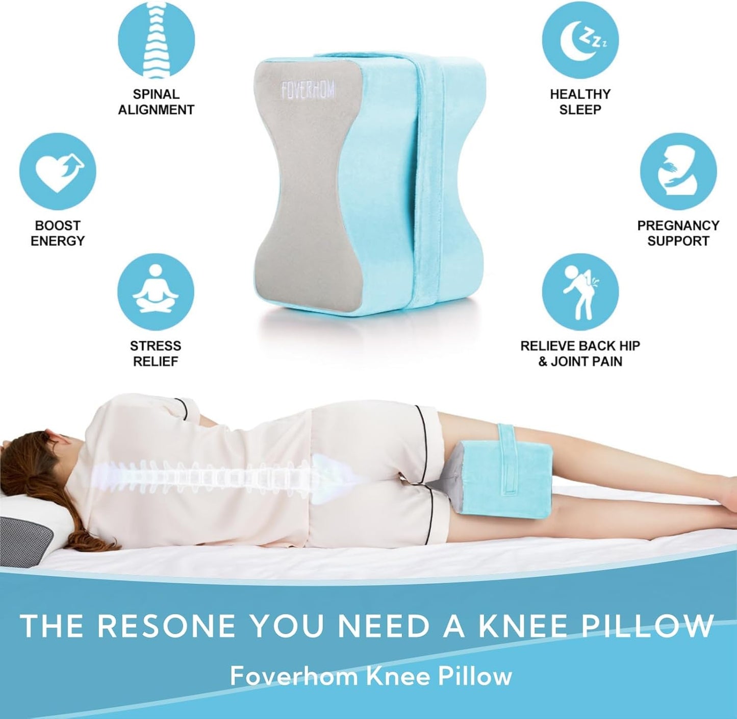 foverhom Memory Foam Knee Pillow,Orthopedic Leg Pillow for Sciatica Relief,Back Pain, Pregnancy, Leg Pain, Hip Pain and Sciatica Relie,Blue