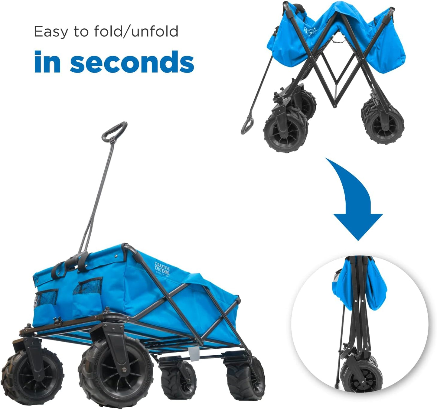 Creative Outdoor Push Pull Hauler Wagon for Kids, 200lbs Weight Capacity, All-Terrain Collapsible and Portable Folding Cart, Beach Park Garden & Tailgate, Multiple Color Options
