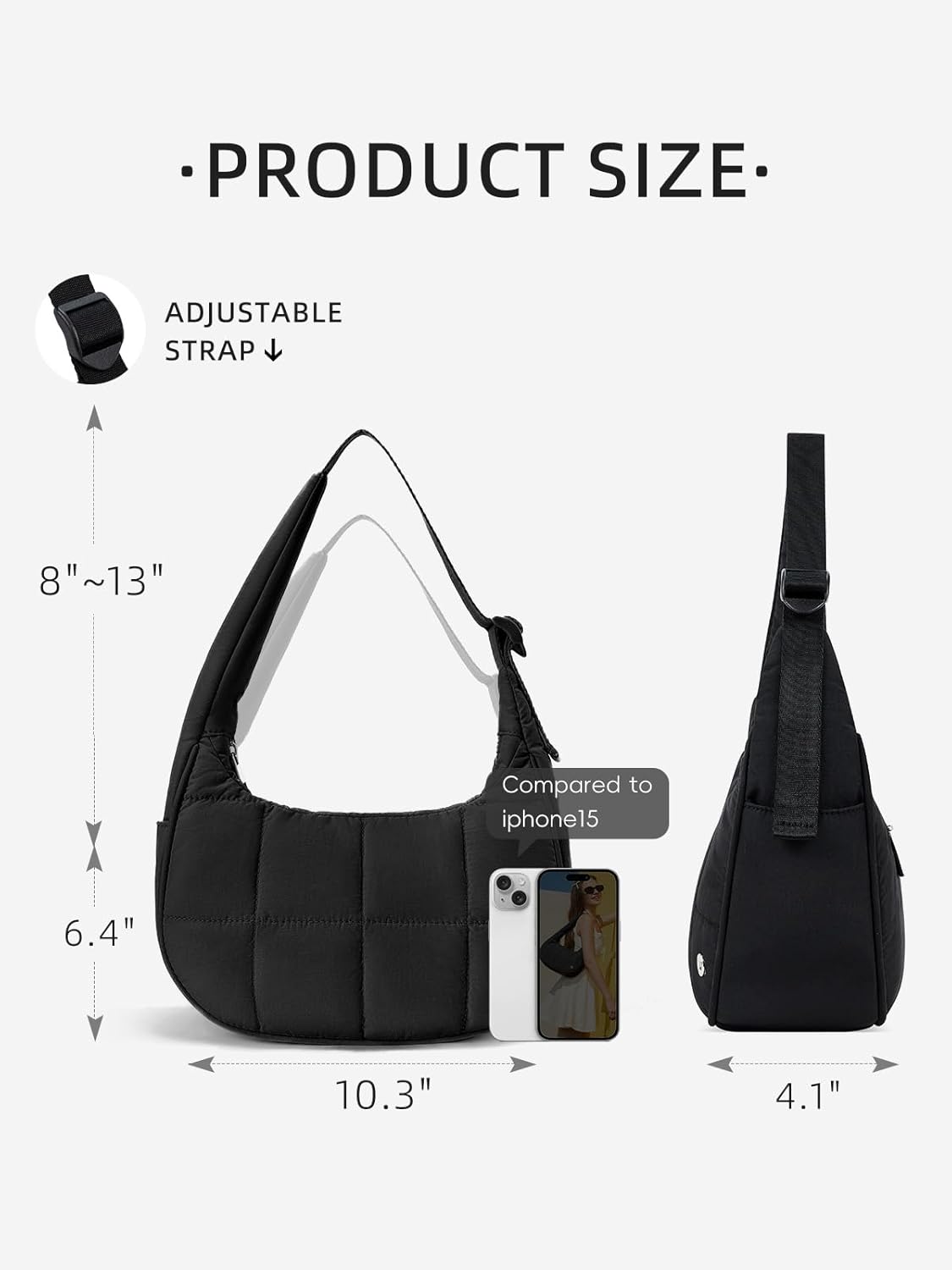 WESTBRONCO Small Puffer Crescent Shoulder Bag for Women, Nylon Quilted Shoulder Purses, Puffy Handbags with Adjustable Strap