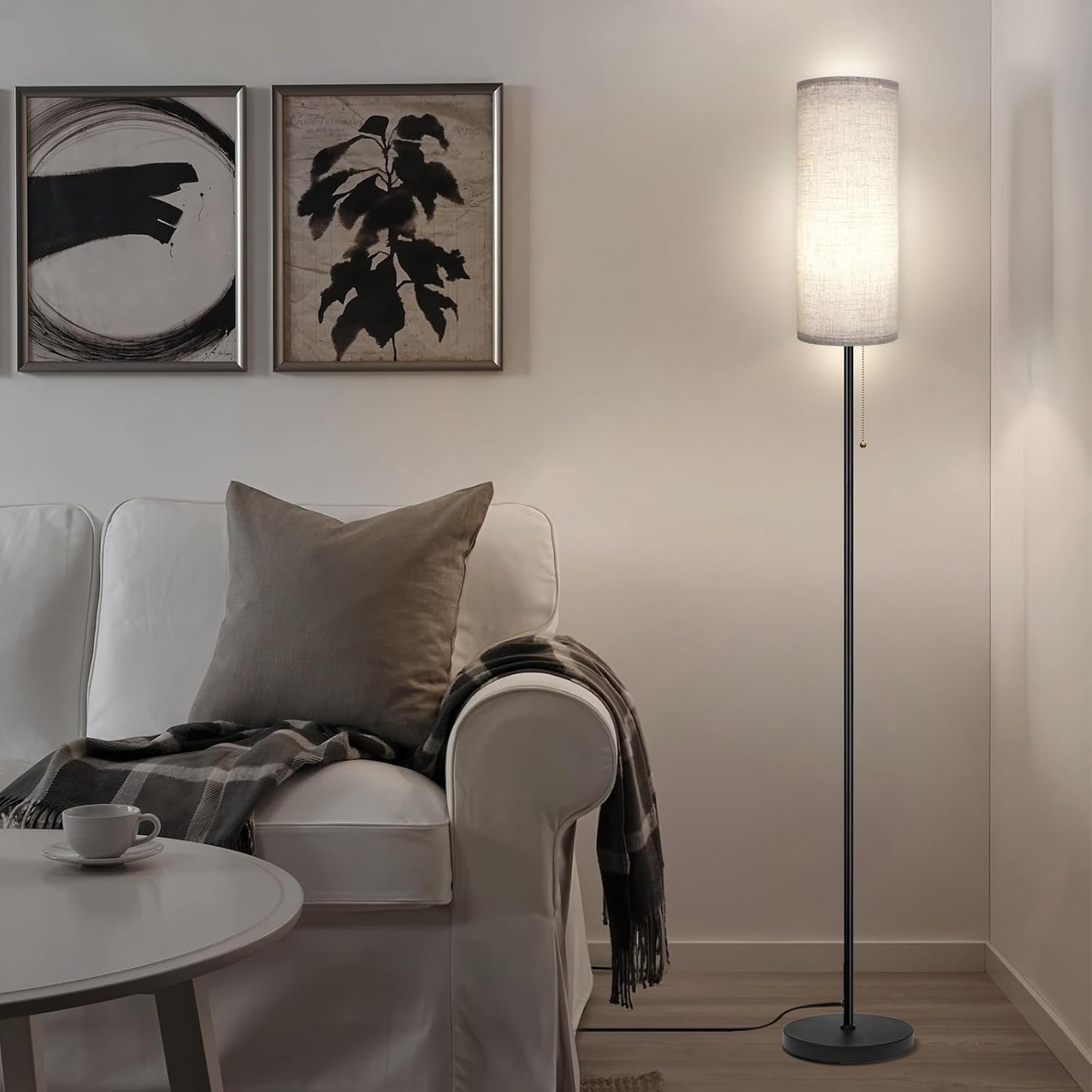 Floor Lamp for Living Room, Modern Standing Lamps with Lampshade, Minimalist Tall Lamp with Chain Switch for Living Room, LED Bulb Included (Beige Shade)