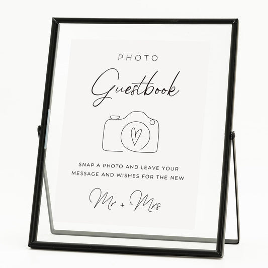 Calculs Photo Guest Book Black Sign Holder, 8x10in Glass Picture Floating Frames Menu/Card Display Stand for Wedding Guestbook Inspo Party Table Decoration