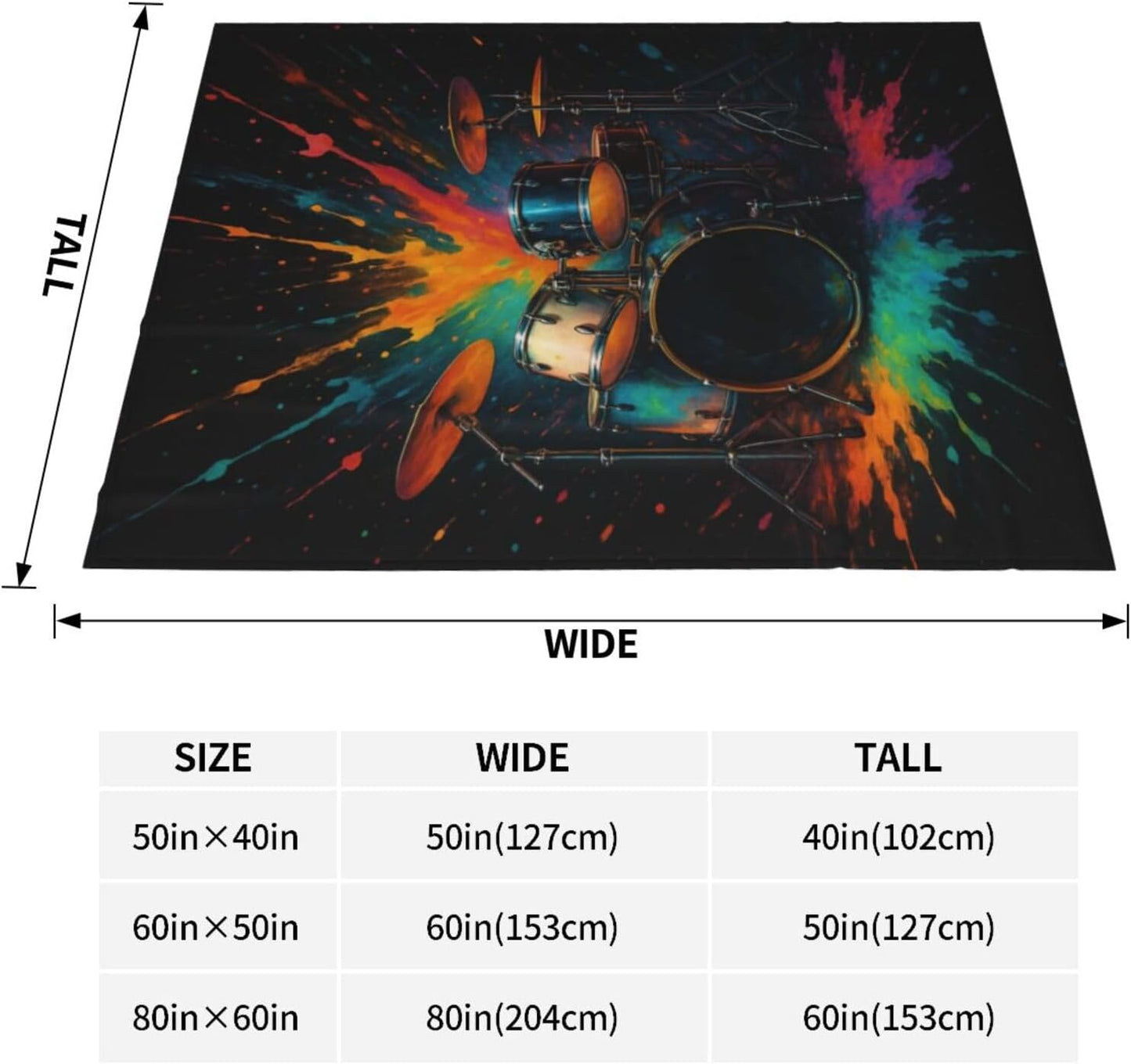 Drum Set Blanket Gifts for Women Kids, Colorful Drum Kit and Paint Music Fleece Blankets, Cozy Plush Flannel Throw for Couch, Bed, Living Room Decor 50"x60"