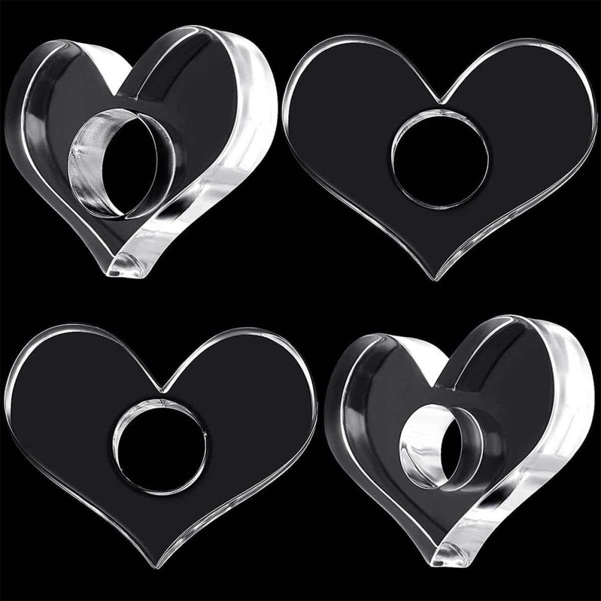 PRETYZOOM Acrylic Thumb Book Support Set 4pcs (mini 1.8cm, Small 2.0cm, Medium 2.2cm, Large 2.4cm) Heart-Shaped Finger Ring Bookmarkers for Home Reading Accessories