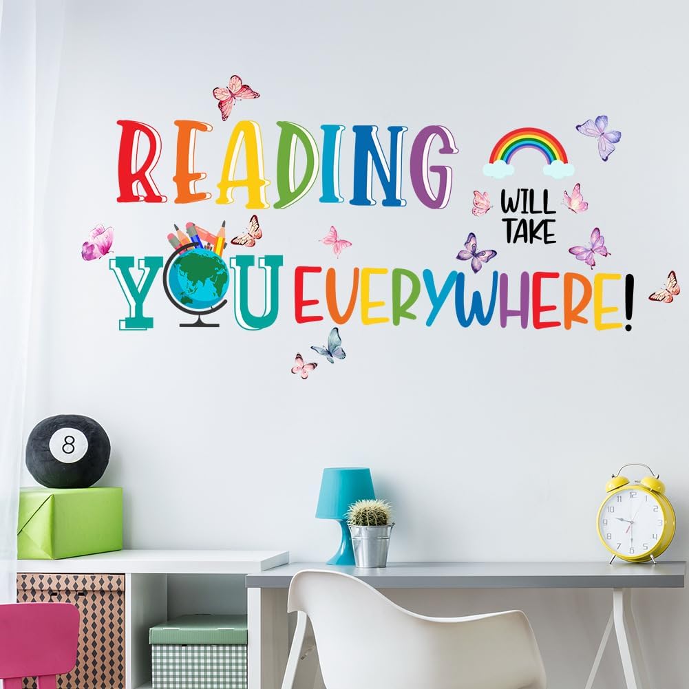 Reading Will Take You Everywhere Inspirational Quote Wall Sticker for Classroom Library Positive Saying Decor