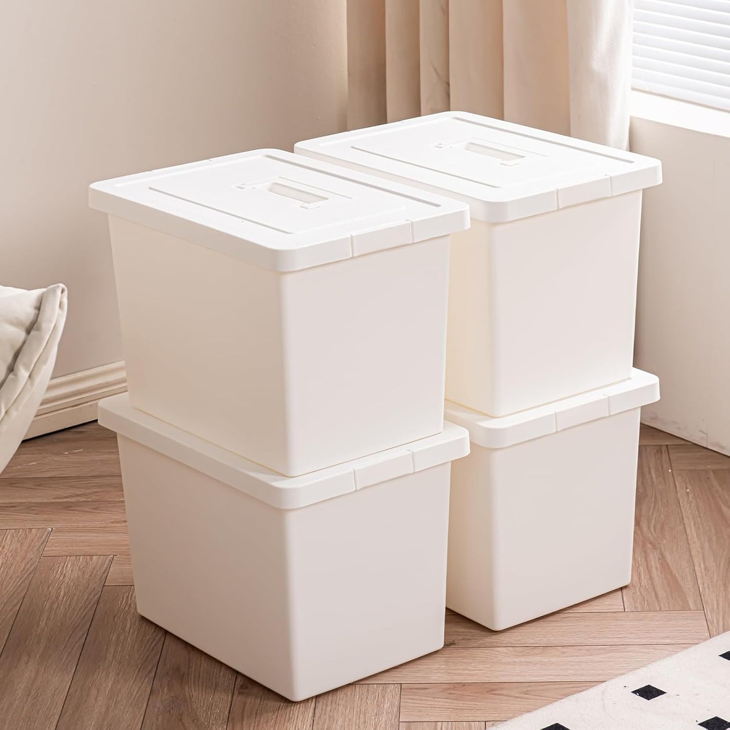 27 Quart Stackable Storage Bins with Lids - 4-Pack White 4XL Plastic Boxes with Handles, Dustproof & Insect-Proof Containers for Home, Kitchen, Office, Snacks, Toys, Tools & Books (white, 4XL)
