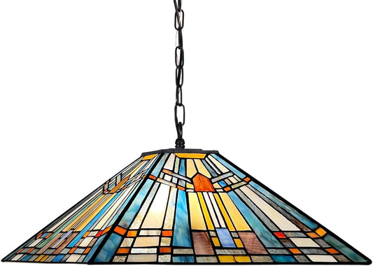 Tiffany Pendant Light Fixtures Hanging Lamp 2 Lights 16 inch Large Mission Style Vintage Stained Glass Pendant Hanging Lighting for Kitchen Island Dining Room Bedroom