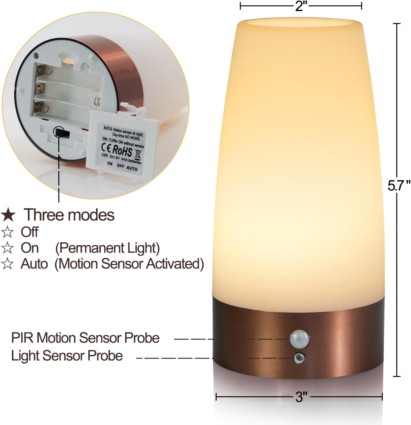 Betus Motion Sensor Night Light, Battery Operated Lamp with 2 Sensored Modes - Retro Bedside Table Desk Lamp with Soft Ambient Light for Bedroom, Living Room, Kitchen Kids Room