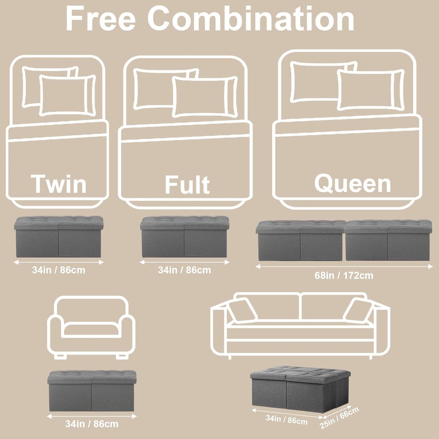 Storage Ottoman Bench with Folding Lid Ⅲ, Foot Stools Opens on Both Ends, Footrest Foldable Linen Chest for Living Room, Bedroom, Entryway, End of Bed Storage Blanket Ottomans Dark Gray