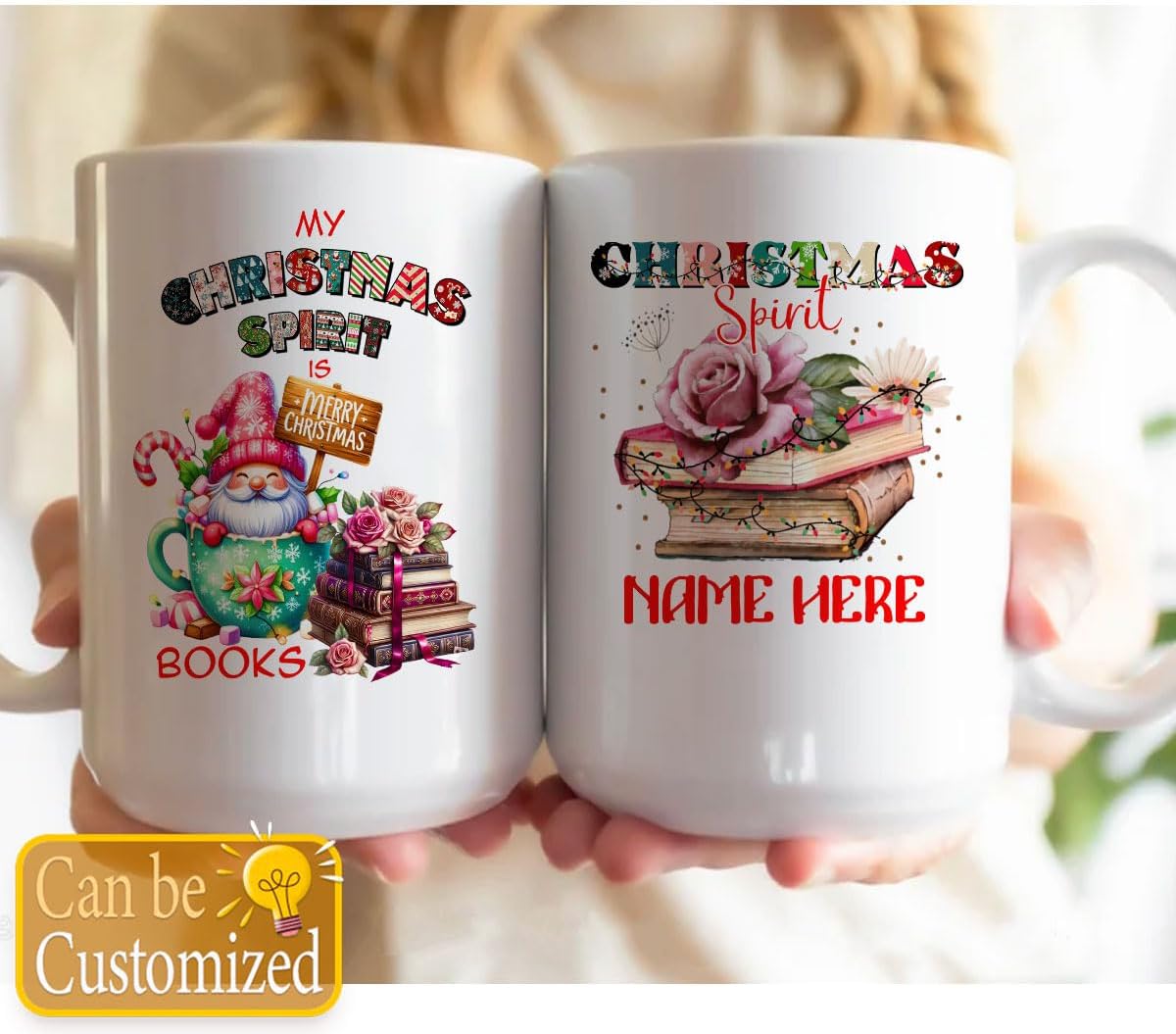 Personalized Merry Christmas Mug 11oz Bookish Ceramic Coffee Cup for Reading Lover Bookclub